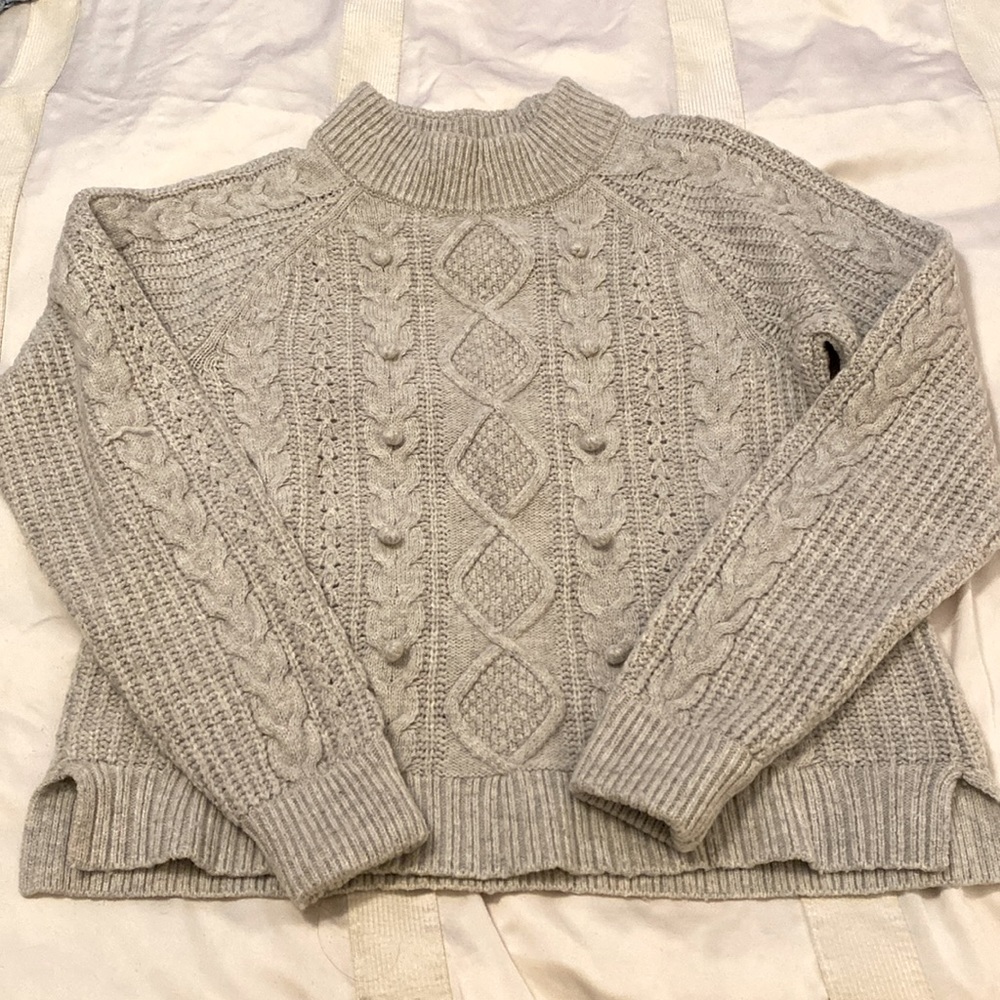 J.Crew Heather Gray Popcorn and Cable Knit Sweater Size Large Style AE995